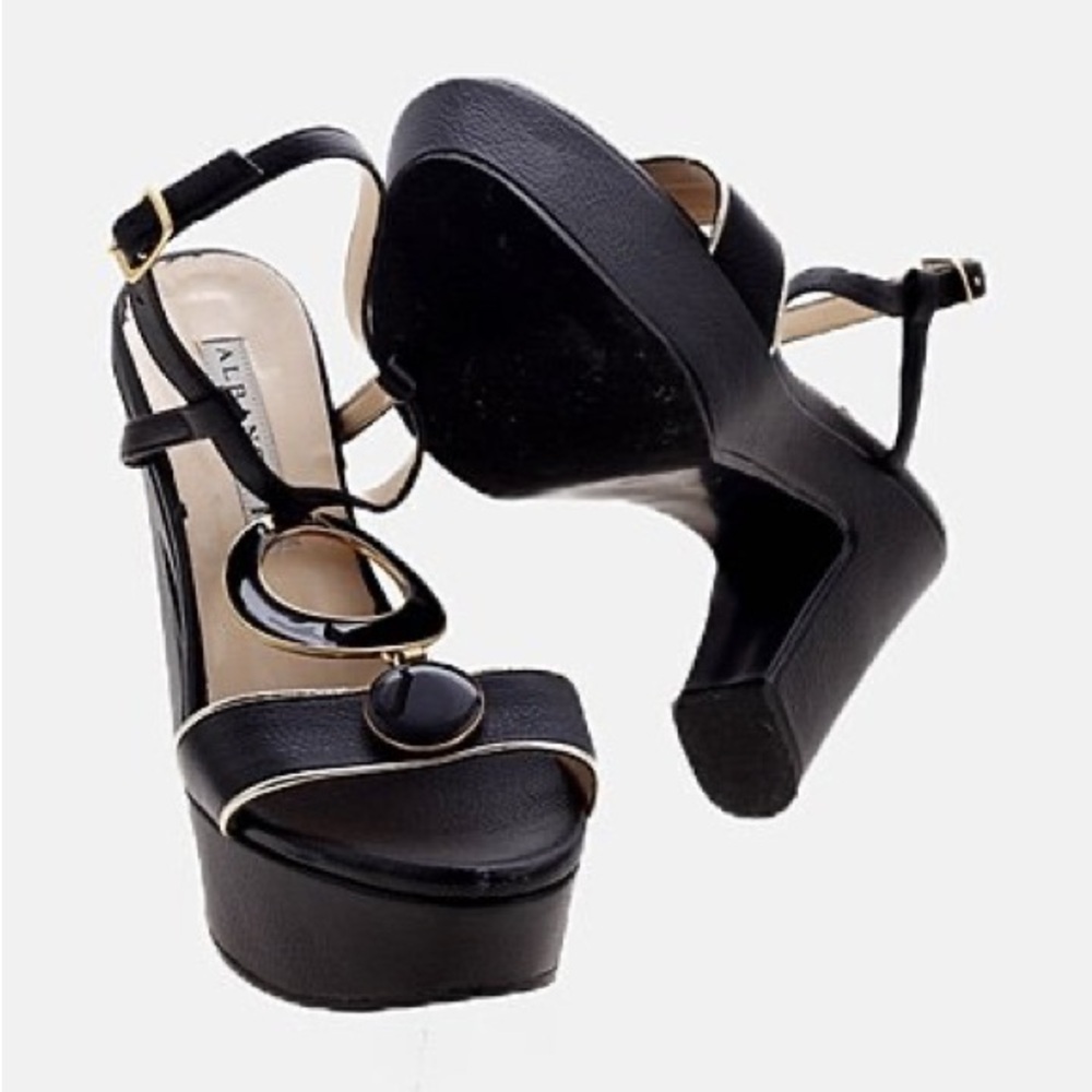 Albano Women’s Black/Gold Slingback Platform Sandals Size 40 EU